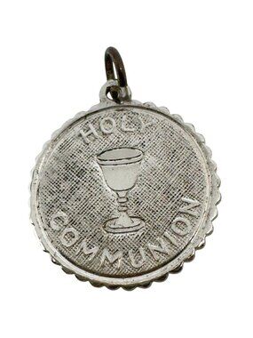 Elco Sterling 925 Silver 60s Holy Communion Vtg Round Charm Pendant Scalloped